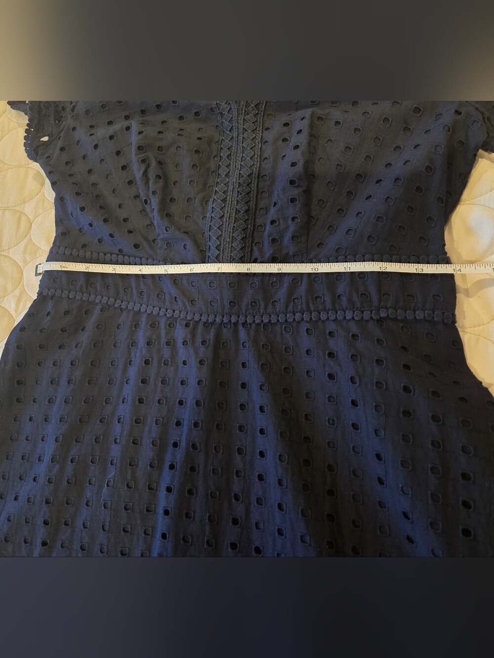 Ann Taylor Mixed Eyelet Flare Dress Cutout Details 0 Navy Wedding Work Event - Picture 3 of 14